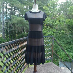 Vintage R&M Richards Sheer Illusion Panel Dress, Stretchy, Size 6